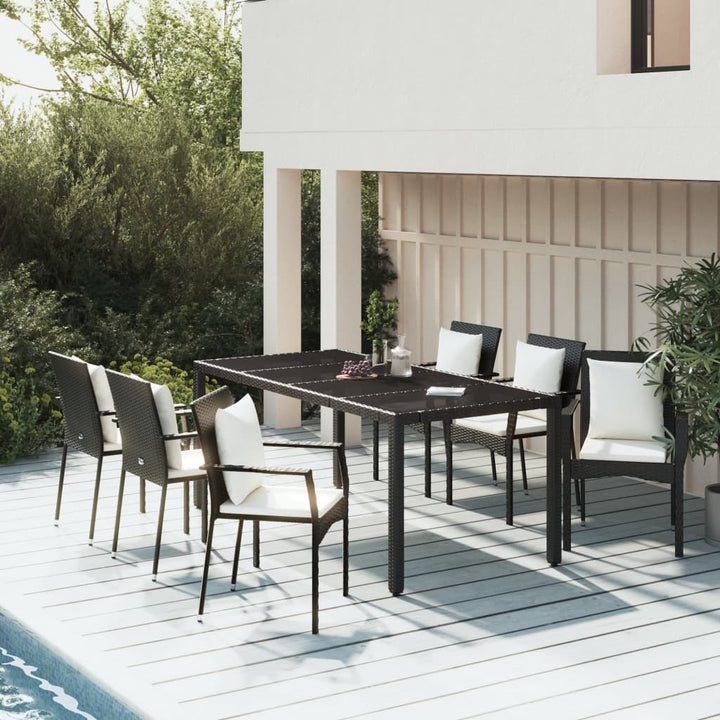 spisebordssæt til haven 7 dele med hynder polyrattan sort