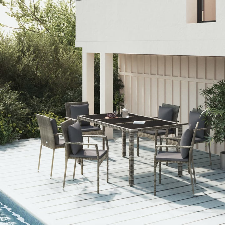spisebordssæt til haven 7 dele med hynder polyrattan grå