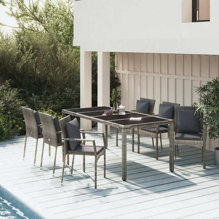 spisebordssæt til haven 7 dele med hynder polyrattan grå