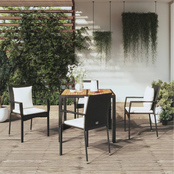 spisebordssæt til haven 5 dele med hynder polyrattan sort