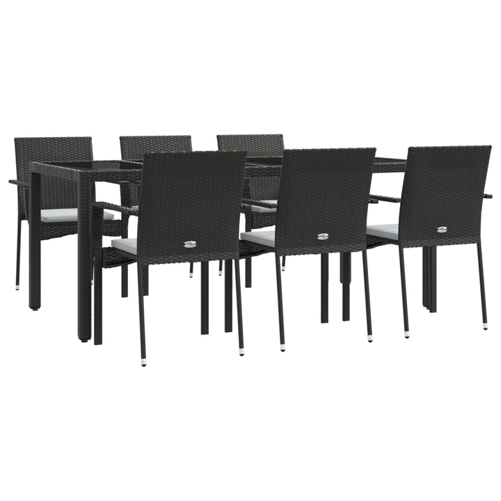 spisebordssæt til haven 7 dele med hynder polyrattan sort