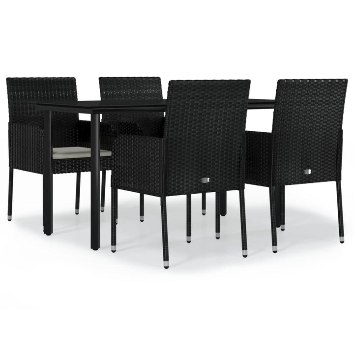 spisebordssæt til haven 5 dele med hynder polyrattan sort