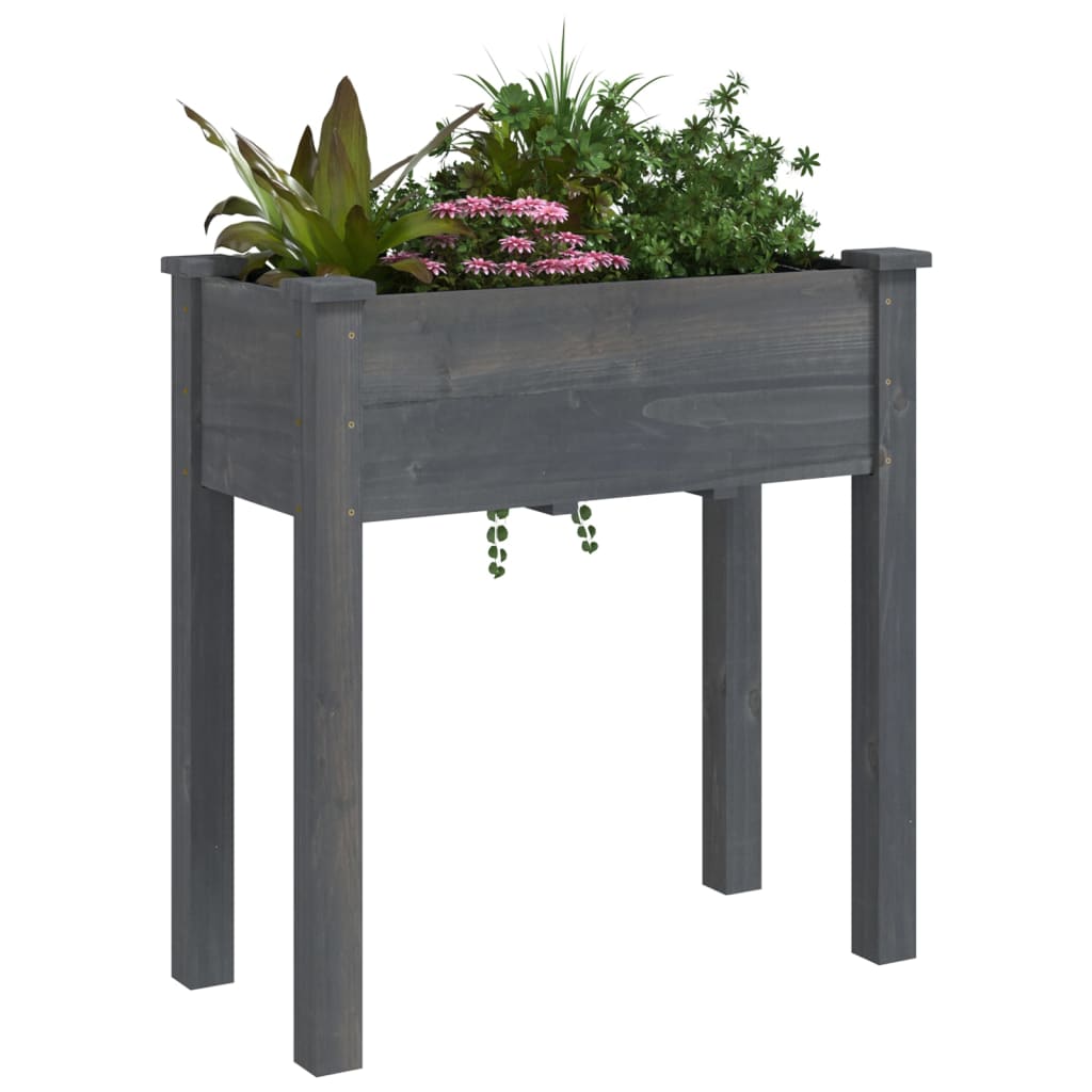 plantekasse med foring 71x37x76 cm massivt fyrretræ grå