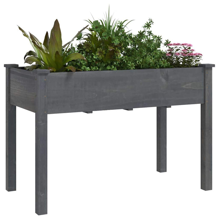 plantekasse med foring 118x59x76 cm massivt fyrretræ grå