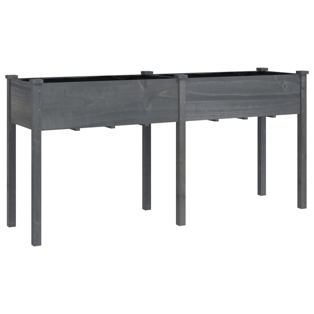 plantekasse med foring 161x45x76 cm massivt fyrretræ grå