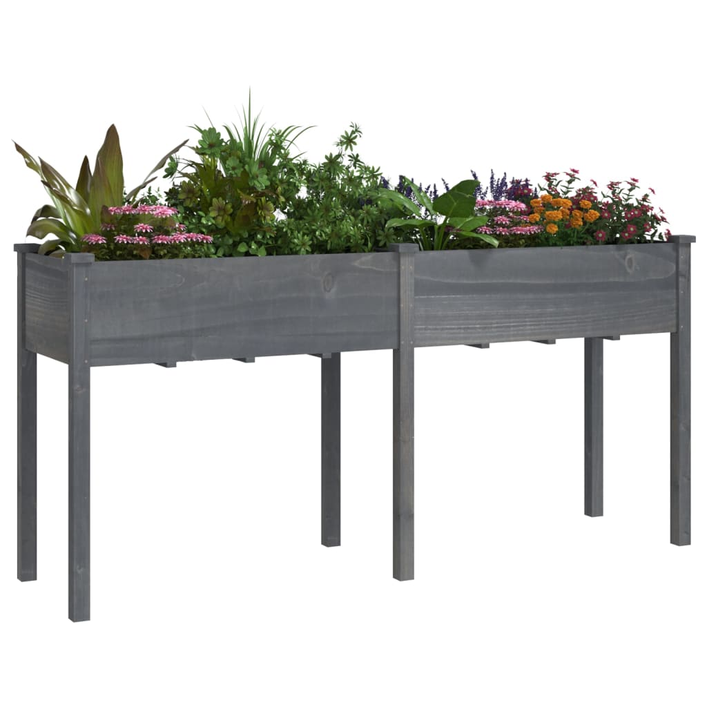 plantekasse med foring 161x45x76 cm massivt fyrretræ grå