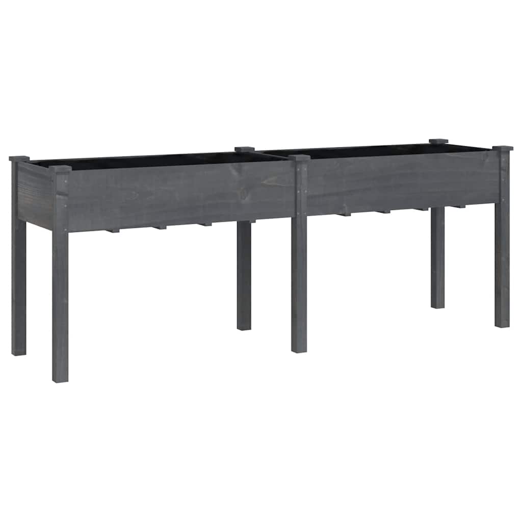 plantekasse med foring 203x53x76 cm massivt fyrretræ grå
