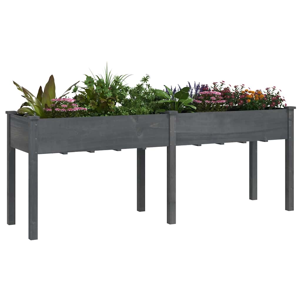 plantekasse med foring 203x53x76 cm massivt fyrretræ grå