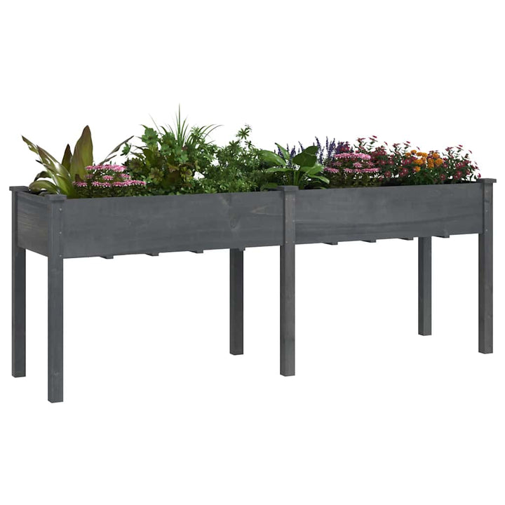 plantekasse med foring 203x53x76 cm massivt fyrretræ grå
