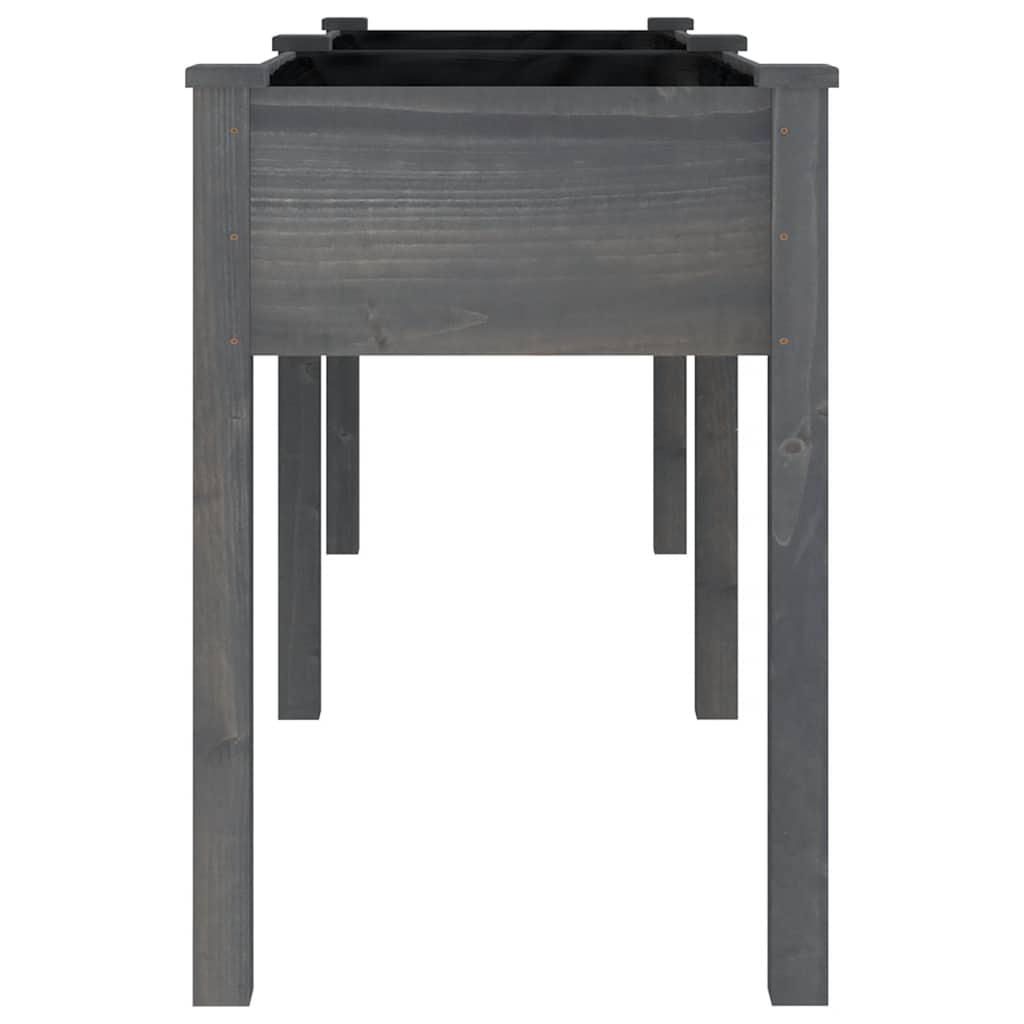 plantekasse med foring 203x53x76 cm massivt fyrretræ grå