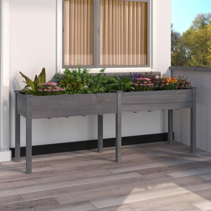 plantekasse med foring 203x53x76 cm massivt fyrretræ grå