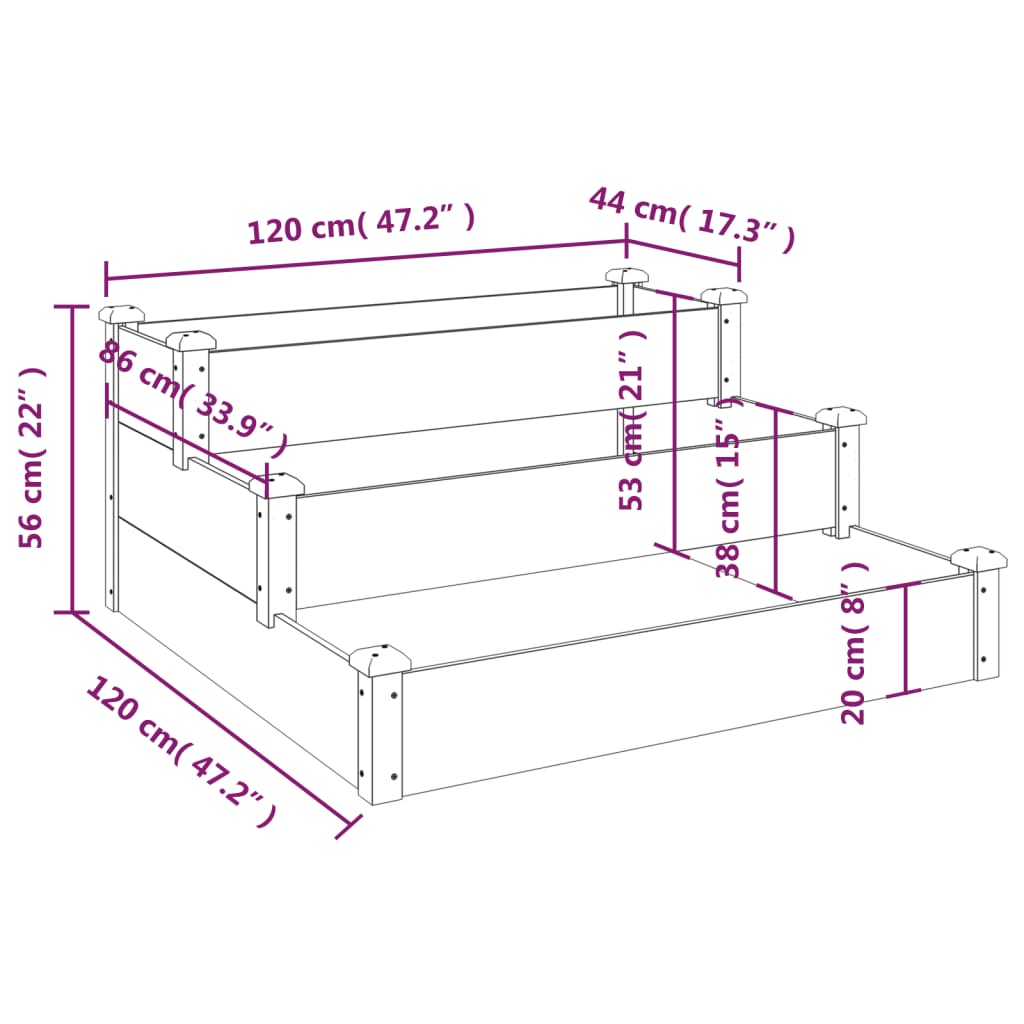højbed 120x120x56 cm massivt fyrretræ brun