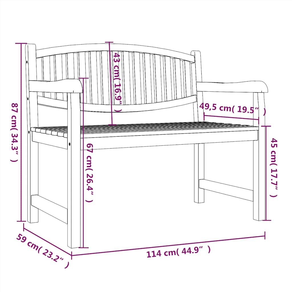havebænk 114x59x87 cm massivt teaktræ