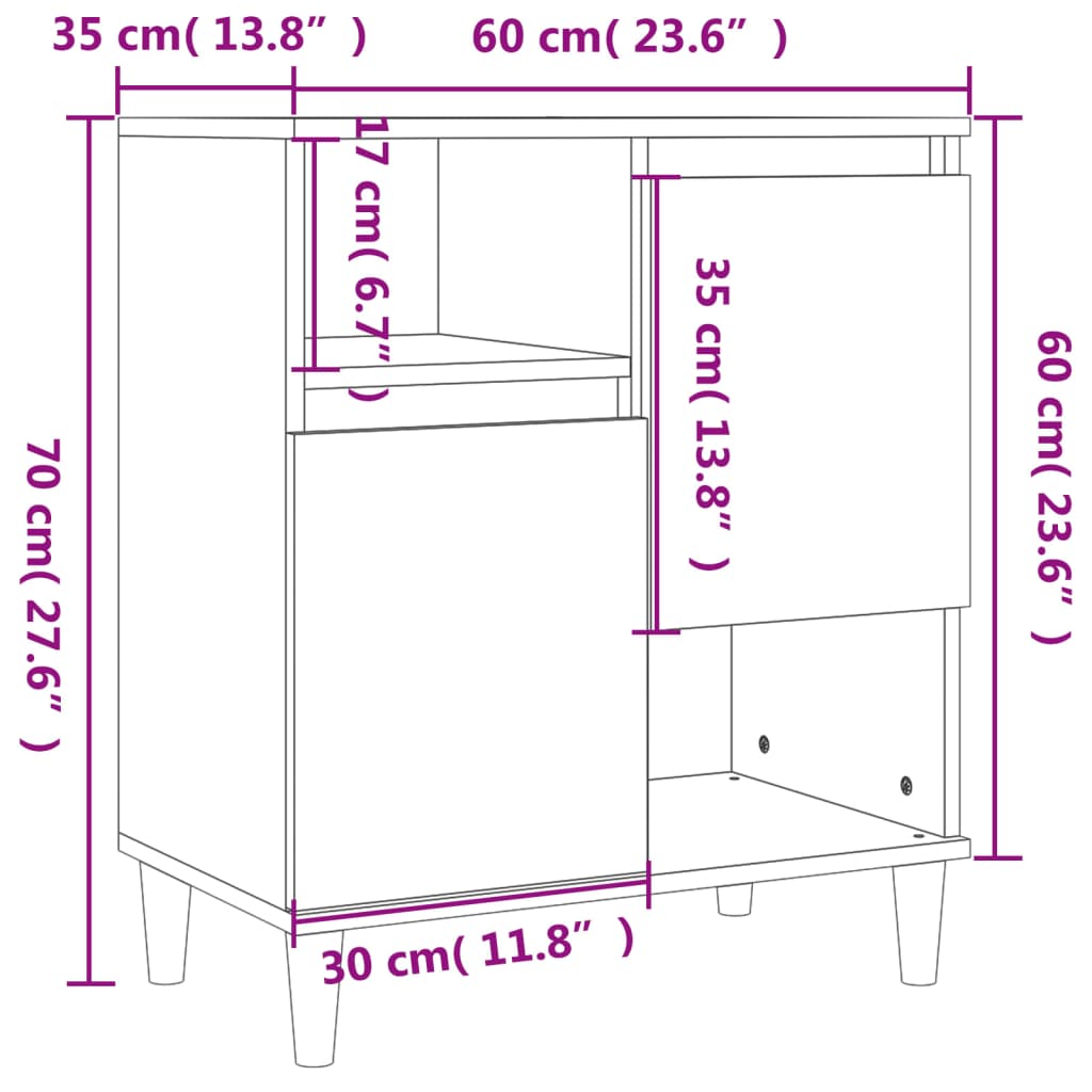 skænke 2 stk. 60x35x70 cm konstrueret træ hvid