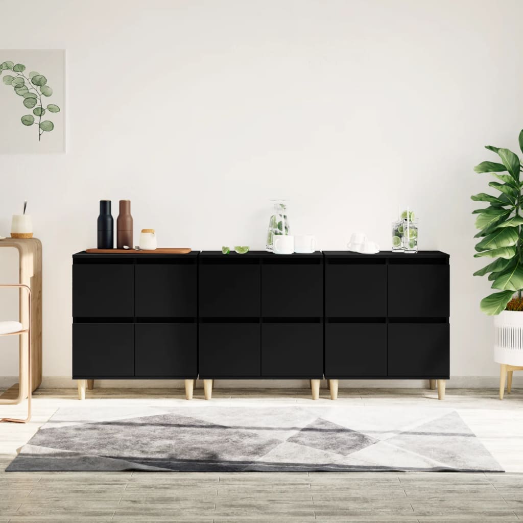 skænke 3 stk. 60x35x70 cm konstrueret træ sort