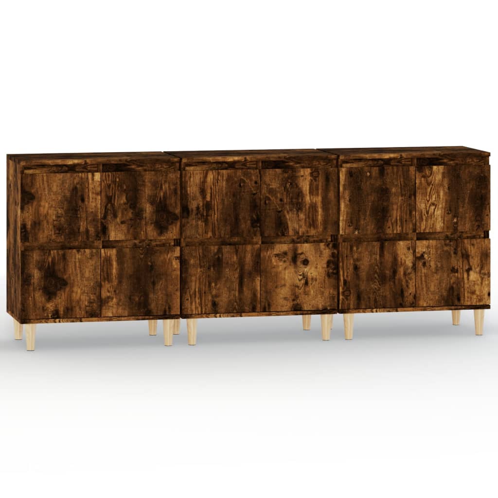 skænke 3 stk. 60x35x70 cm konstrueret træ røget egetræsfarve