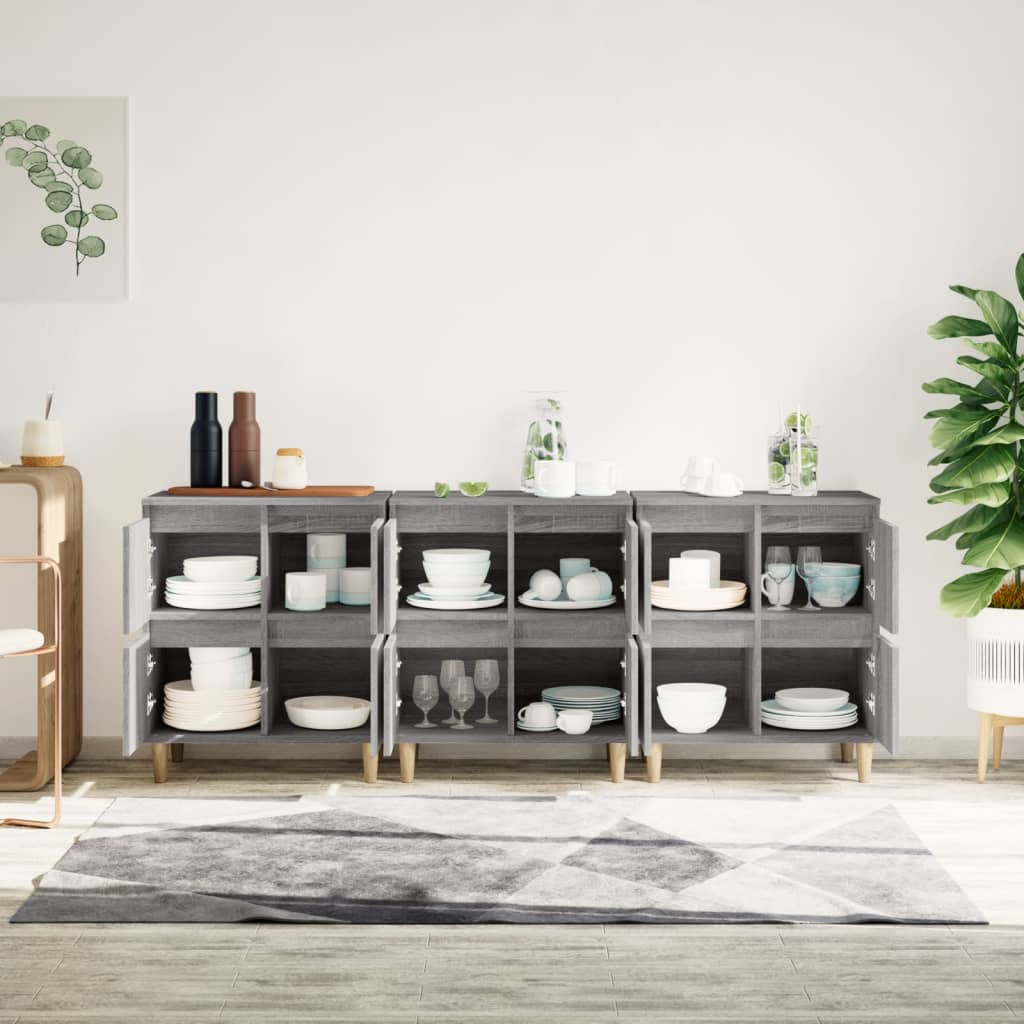 skænke 3 stk. 60x35x70 cm konstrueret træ grå sonoma-eg