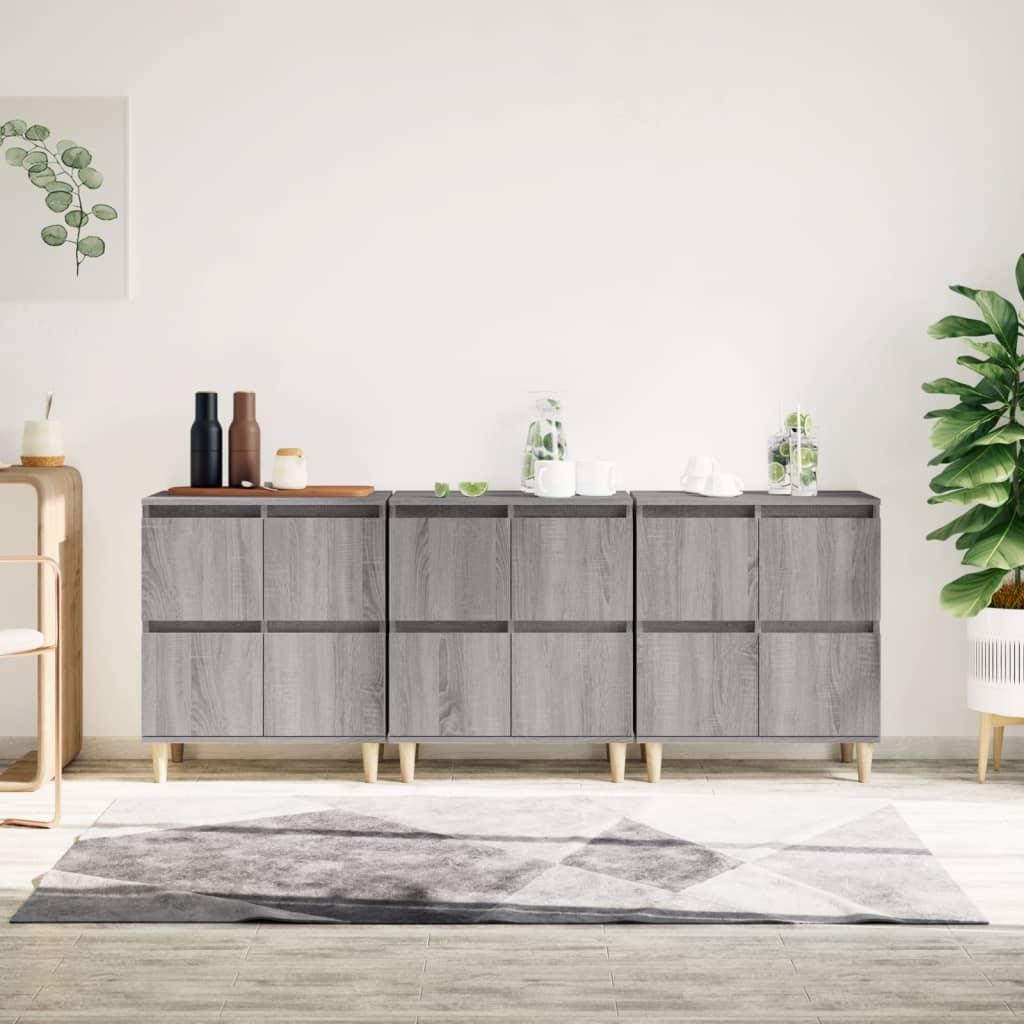 skænke 3 stk. 60x35x70 cm konstrueret træ grå sonoma-eg