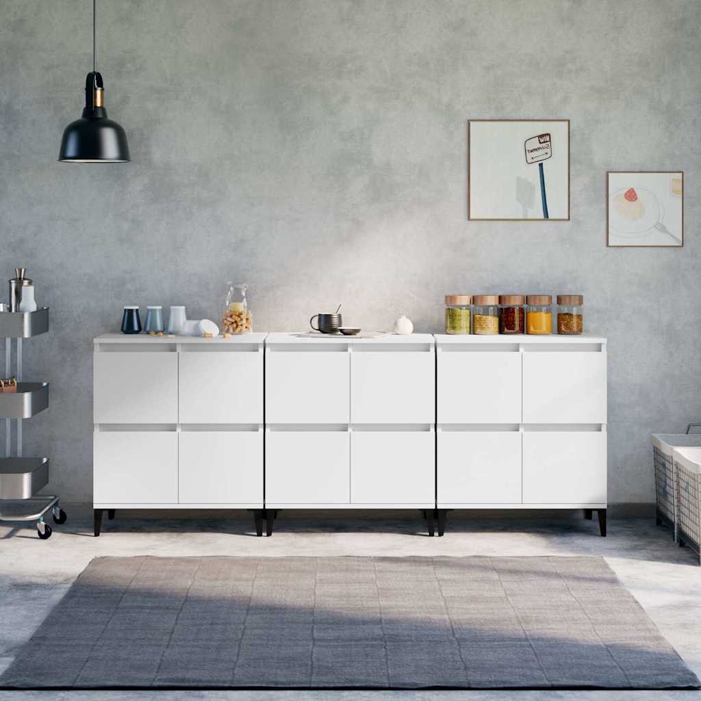 skænke 3 stk. 60x35x70 cm konstrueret træ hvid