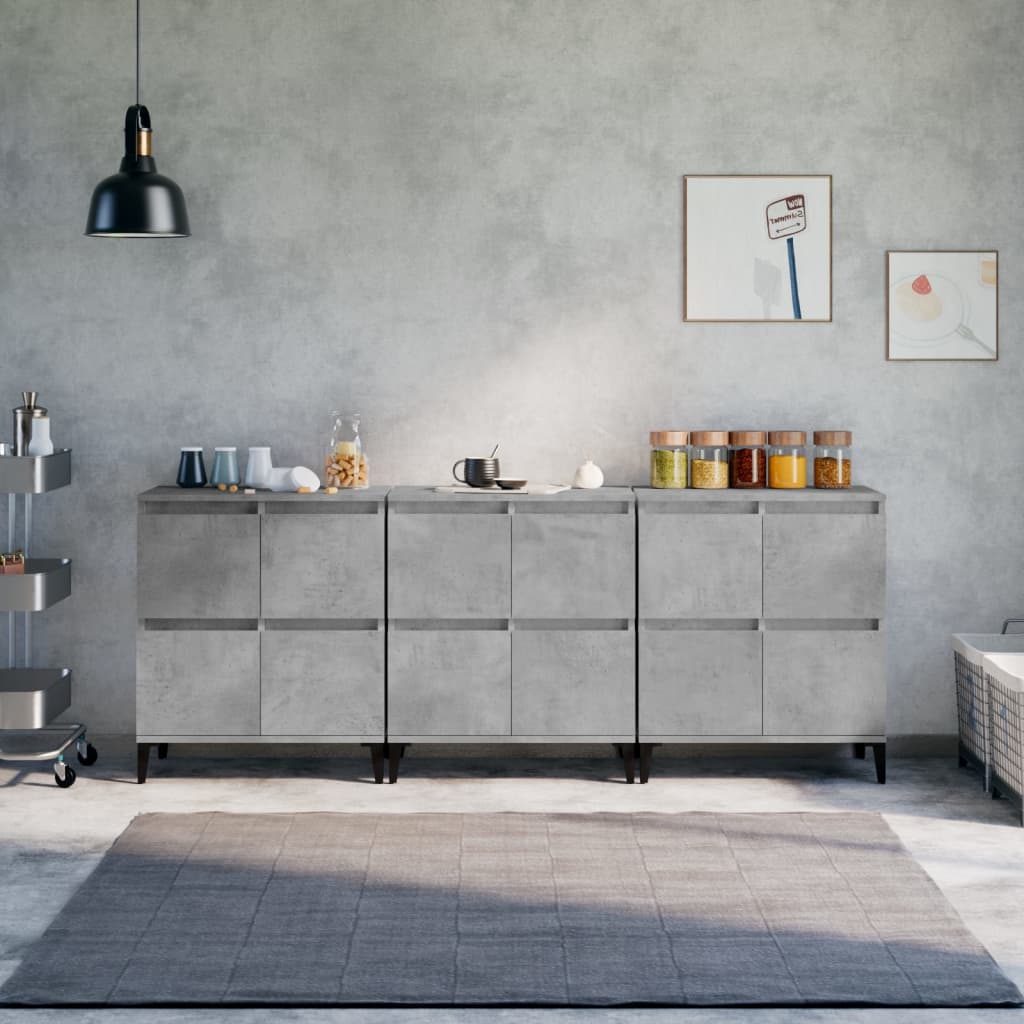 skænke 3 stk. 60x35x70 cm konstrueret træ betongrå