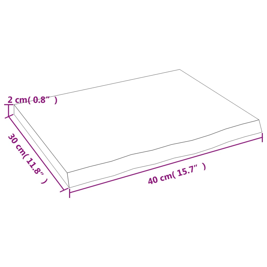 bordplade til badeværelse 40x30x2 cm massivt træ ubehandlet