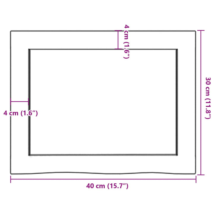 bordplade til badeværelse 40x30x(2-6) cm massivt træ ubehandlet