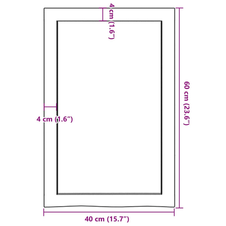 bordplade til badeværelse 40x60x(2-6) cm massivt træ ubehandlet