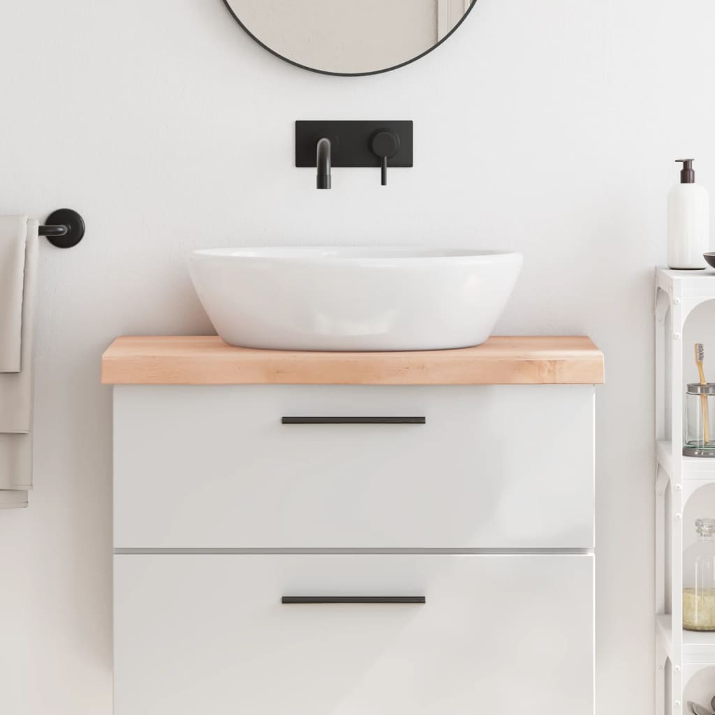 bordplade til badeværelse 80x40x(2-6) cm massivt træ ubehandlet