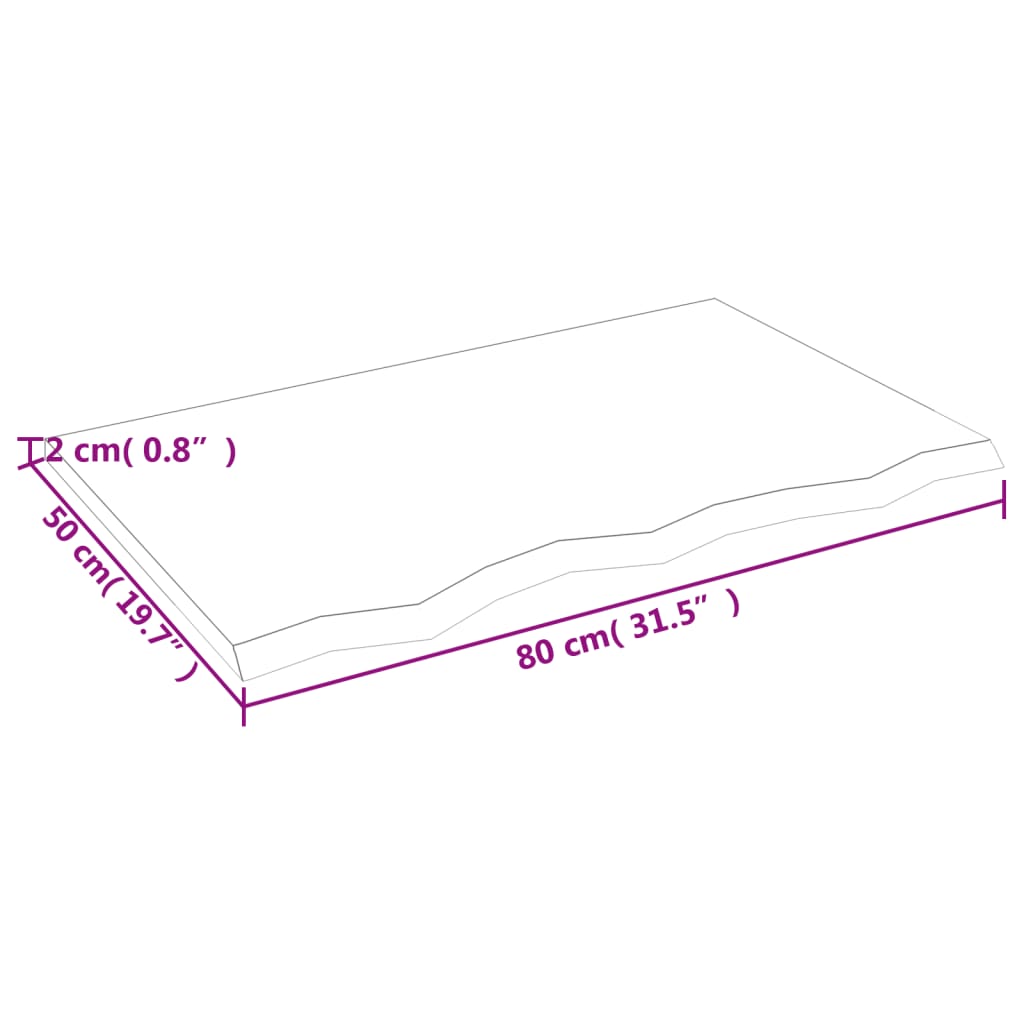 bordplade til badeværelse 80x50x2 cm massivt træ ubehandlet