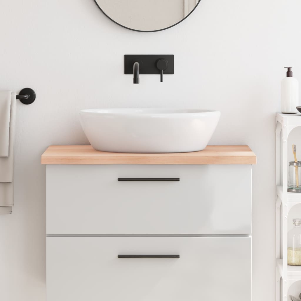 bordplade til badeværelse 80x50x(2-4) cm massivt træ ubehandlet