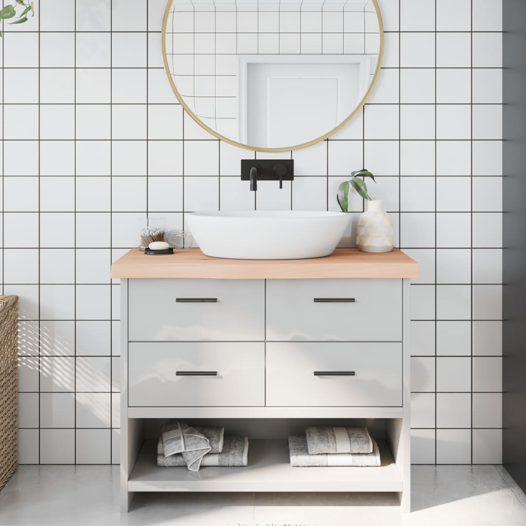 bordplade til badeværelse 100x30x(2-6)cm massivt træ ubehandlet