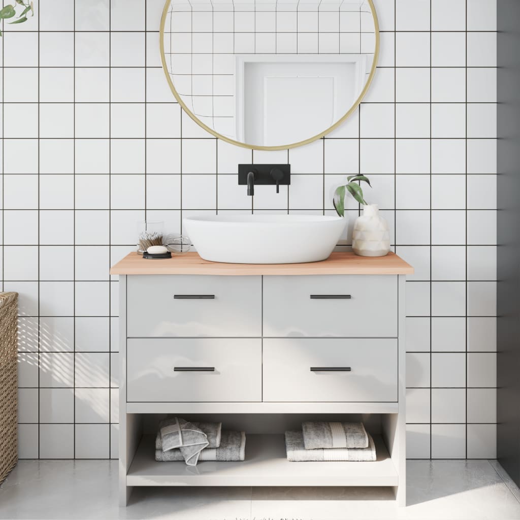 bordplade til badeværelse 100x40x2 cm massivt træ ubehandlet