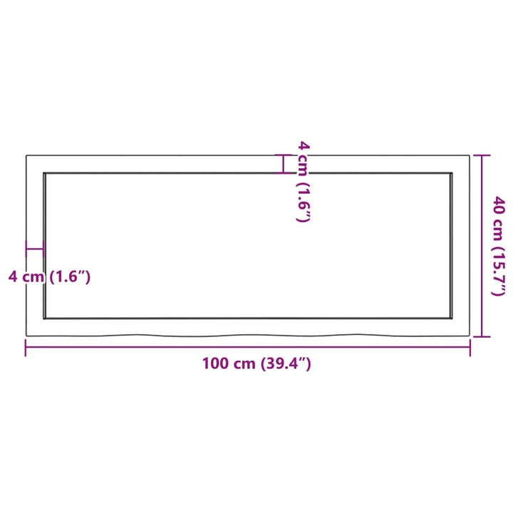 bordplade til badeværelse 100x40x(2-6)cm massivt træ ubehandlet