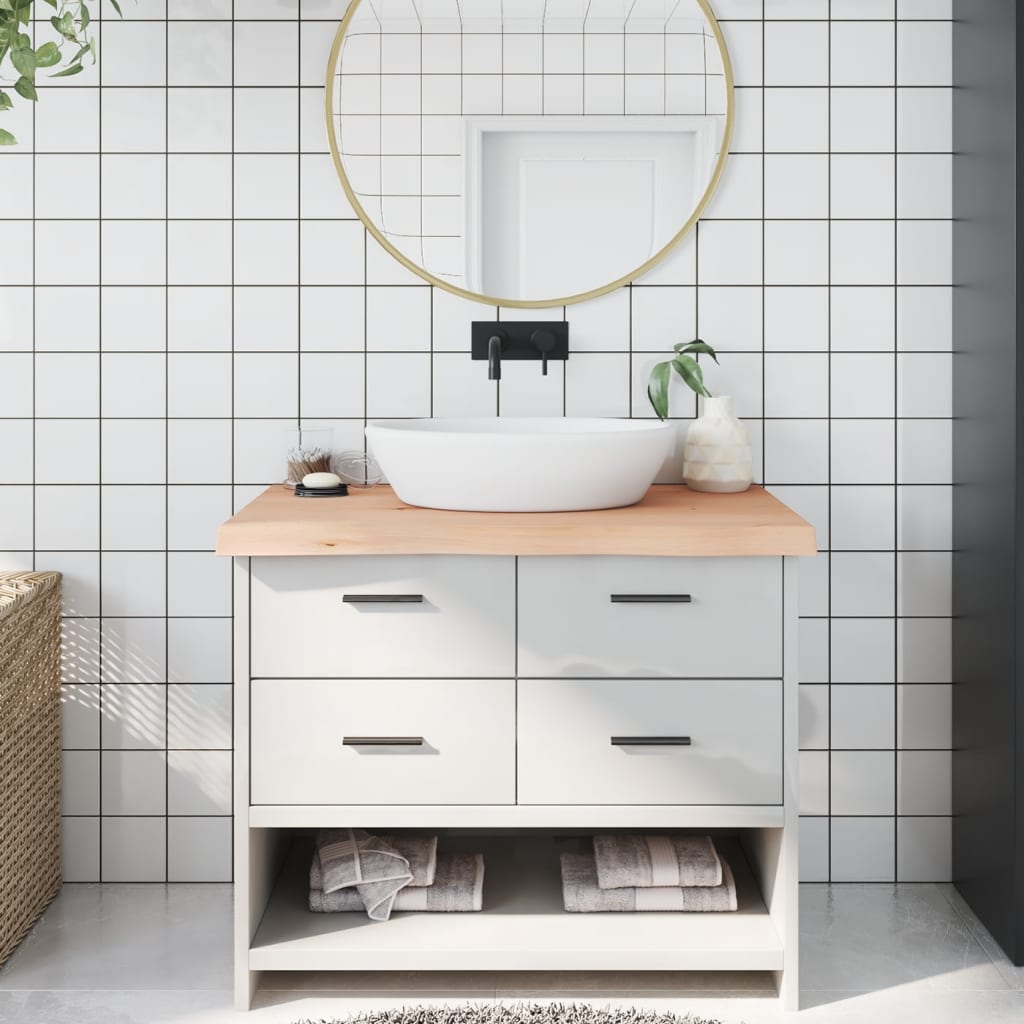 bordplade til badeværelse 100x50x(2-6)cm massivt træ ubehandlet