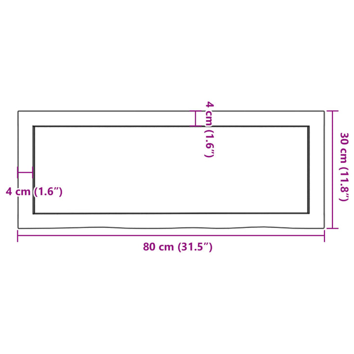 bordplade til badeværelse 80x30x(2-6) cm massivt træ lysebrun