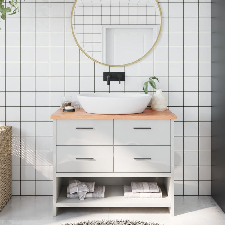bordplade til badeværelse 100x30x2 cm massivt træ lysebrun