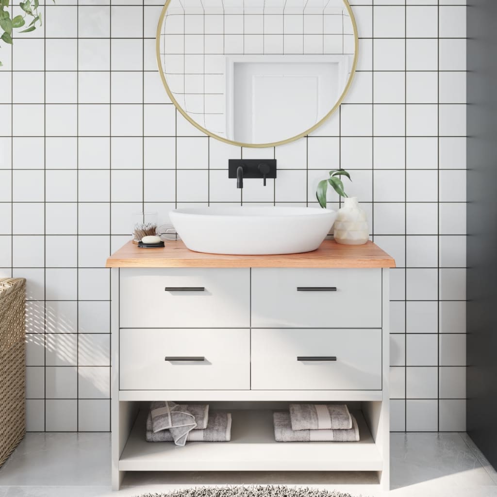 bordplade til badeværelse 100x50x2 cm massivt træ lysebrun