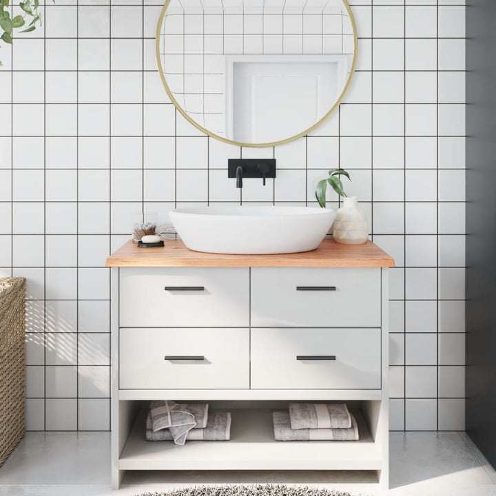 bordplade til badeværelse 100x50x2 cm massivt træ lysebrun