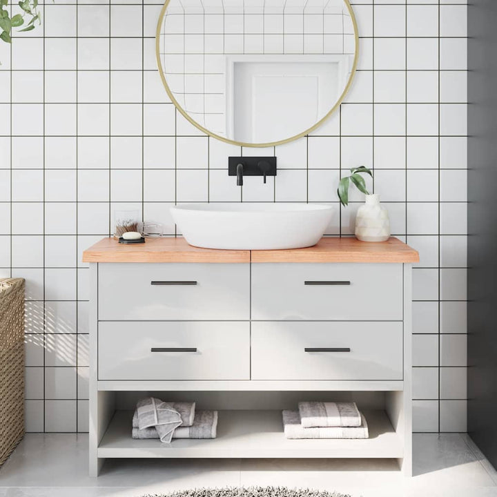 bordplade til badeværelse 120x30x(2-4) cm massivt træ lysebrun