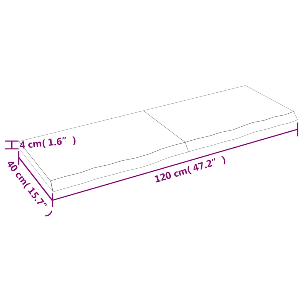 bordplade til badeværelse 120x40x(2-4) cm massivt træ lysebrun