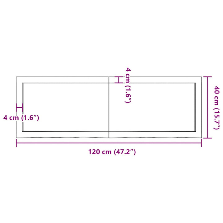 bordplade til badeværelse 120x40x(2-4) cm massivt træ lysebrun