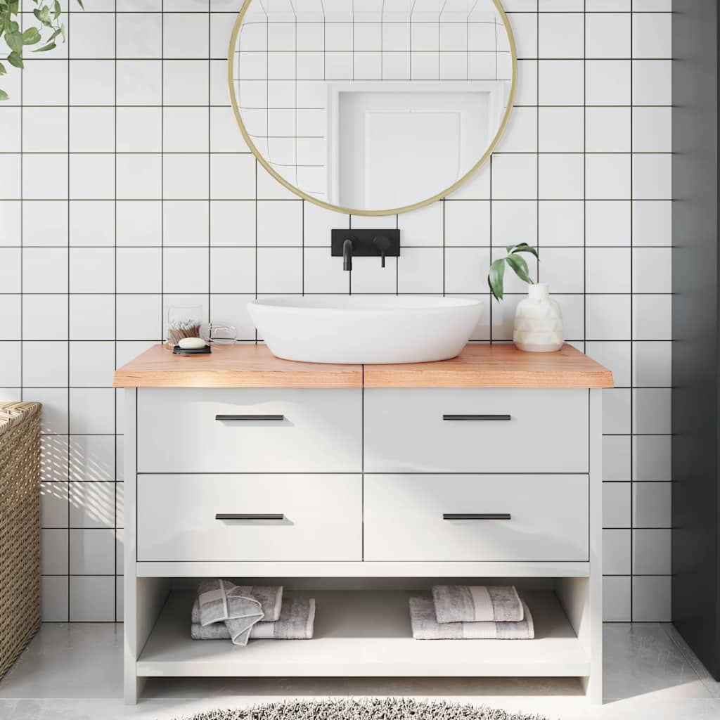 bordplade til badeværelse 120x40x(2-4) cm massivt træ lysebrun