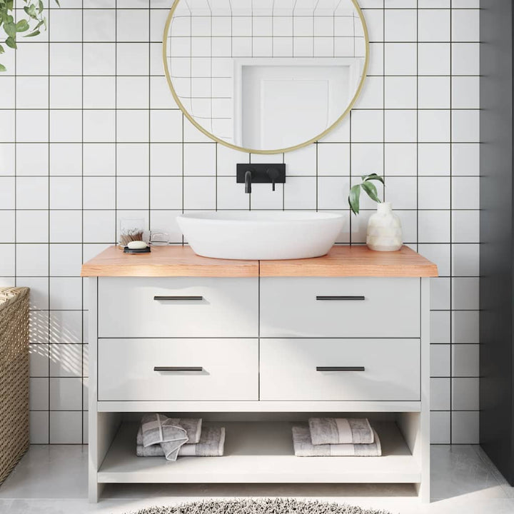 bordplade til badeværelse 120x40x(2-4) cm massivt træ lysebrun