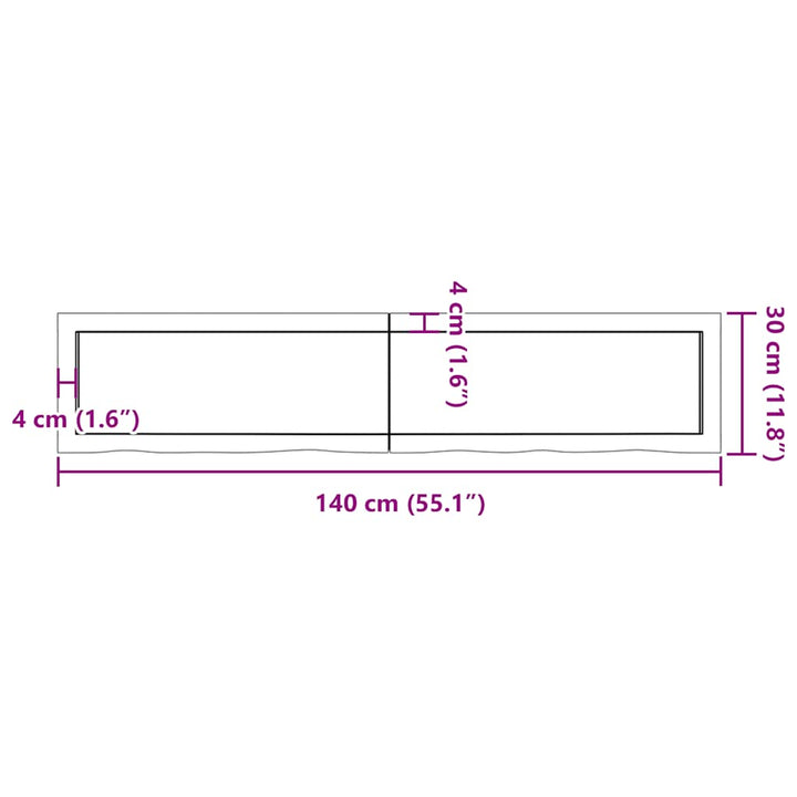 bordplade til badeværelse 140x30x(2-4) cm massivt træ lysebrun