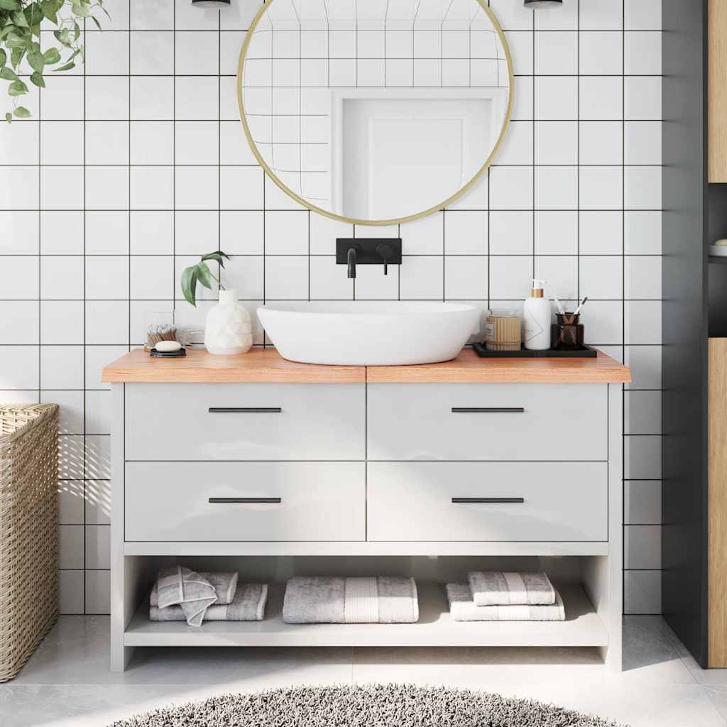 bordplade til badeværelse 140x30x(2-4) cm massivt træ lysebrun
