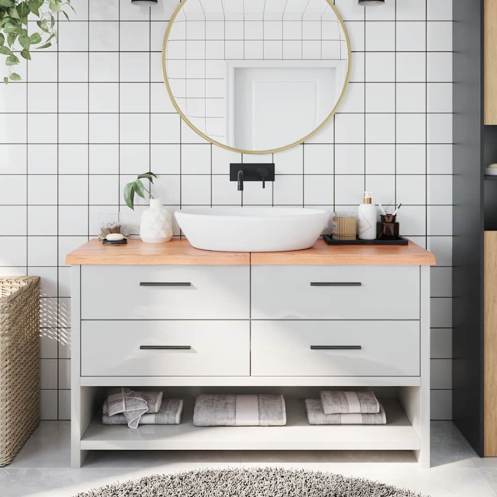 bordplade til badeværelse 140x60x(2-4) cm massivt træ lysebrun