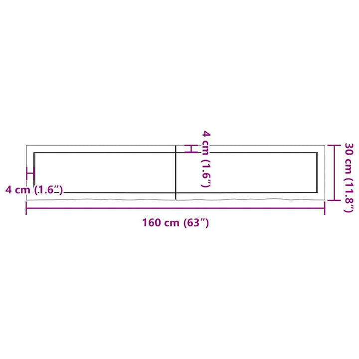 bordplade til badeværelse 160x30x(2-4) cm massivt træ lysebrun