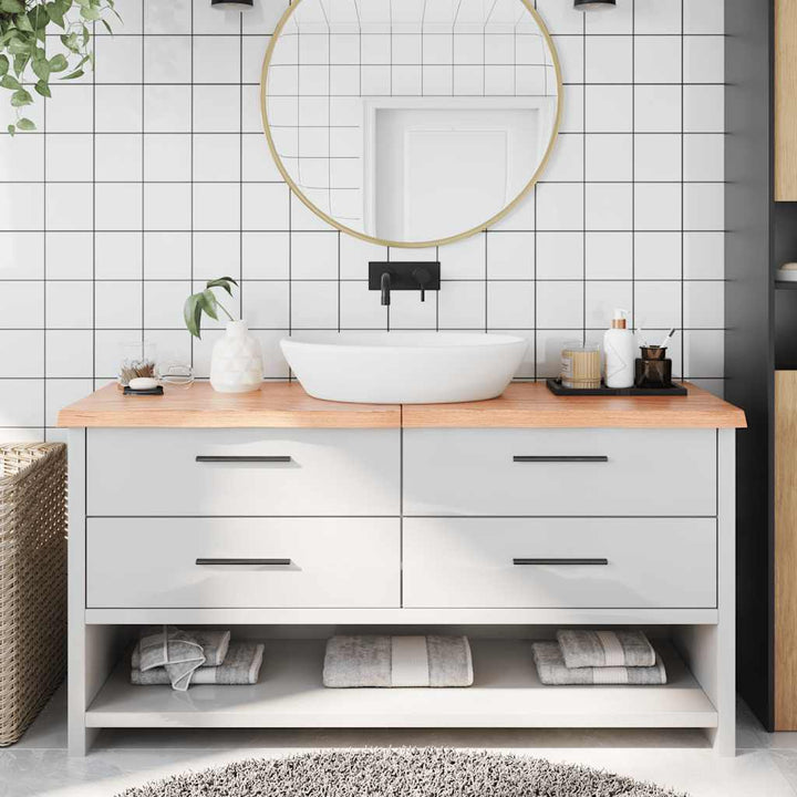 bordplade til badeværelse 160x60x(2-4) cm massivt træ lysebrun