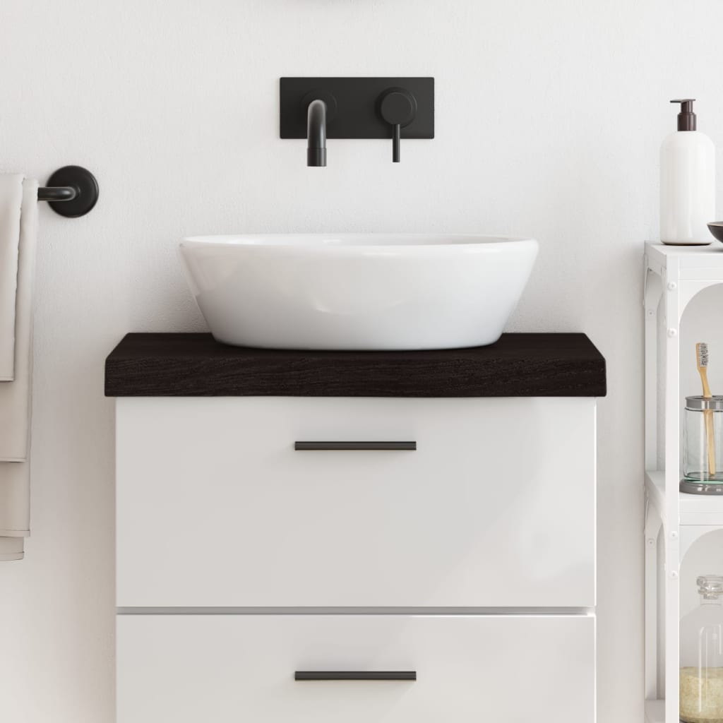 bordplade til badeværelse 60x30x(2-6) cm massivt træ mørkebrun
