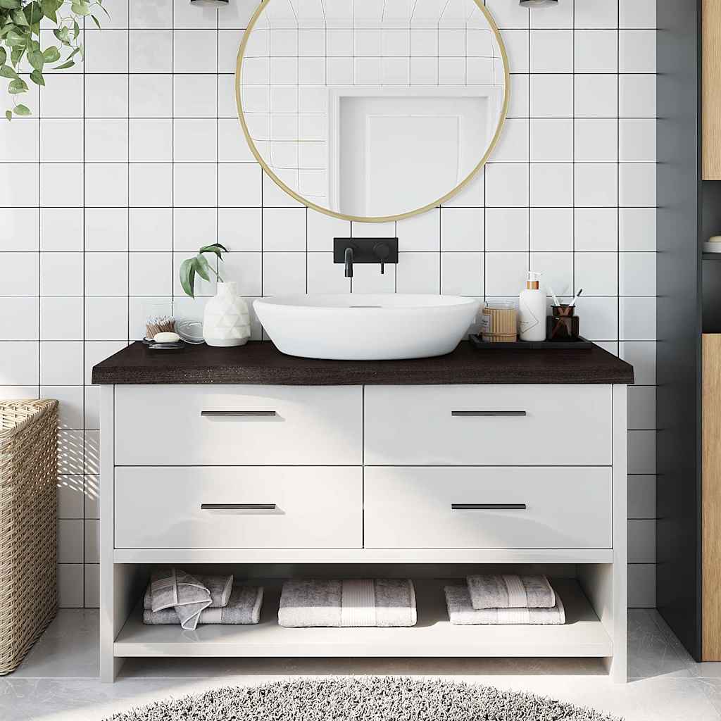 bordplade til badeværelse 100x40x(2-6) cm massivt træ mørkebrun